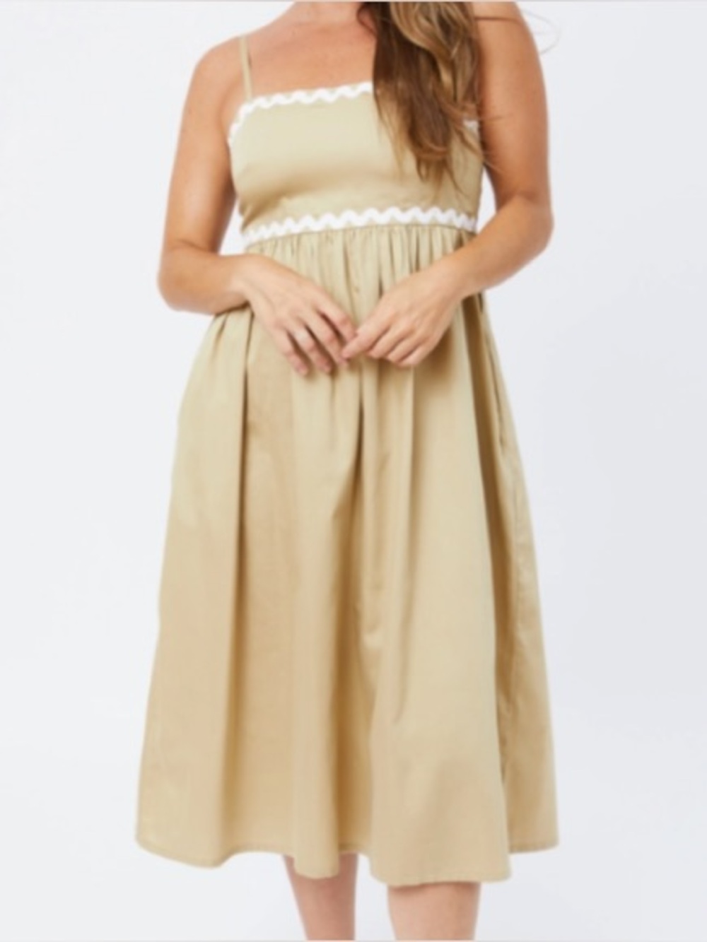 NWT Mata Traders Sofia Midi Dress Khaki Sundress Boho Satin Weave Cotton